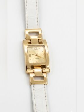 Gold & White Croc-Embossed Quartz Watch